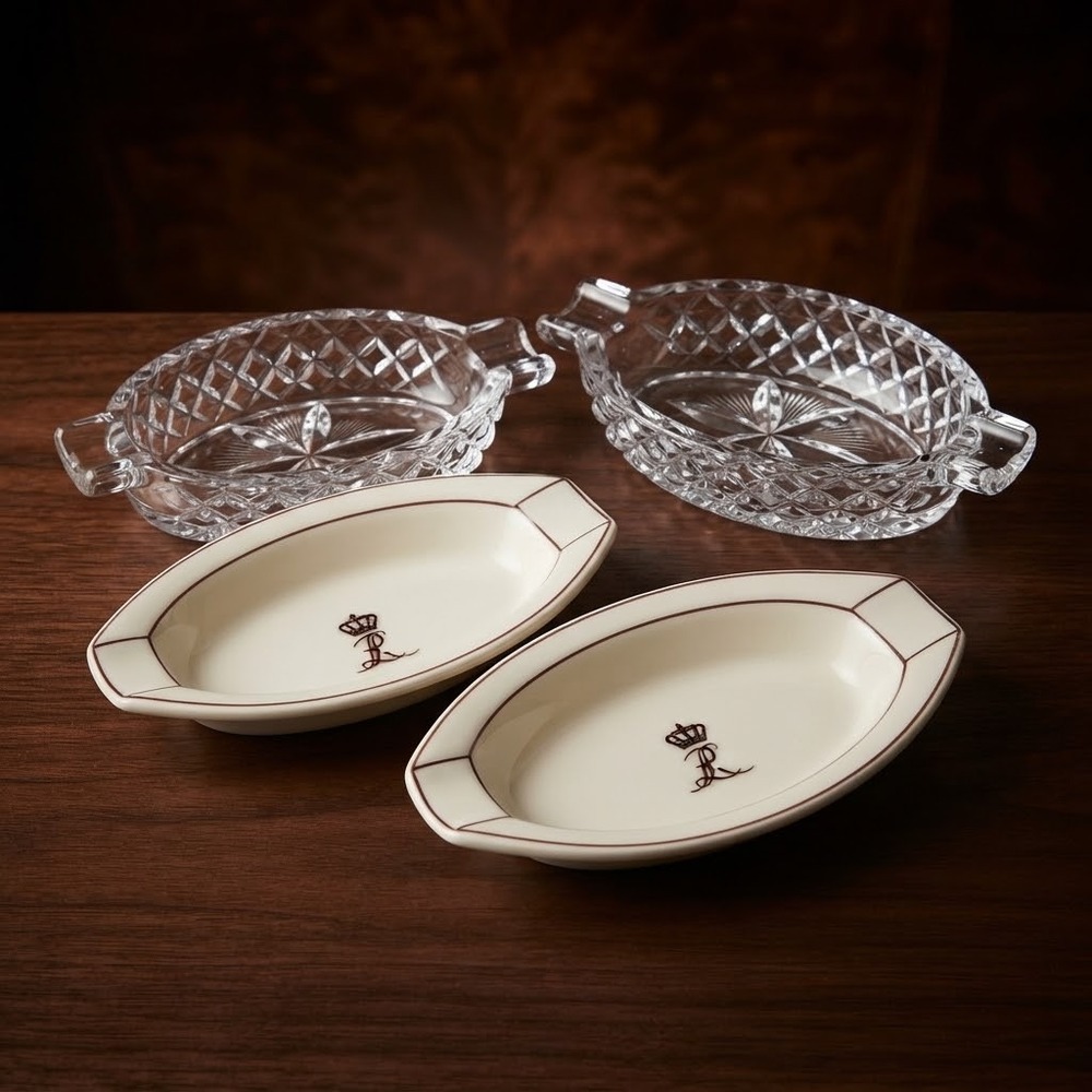 Vintage Petrus Regout Maastricht Royal Rotterdam Lloyd Porcelain Ashtrays Pair